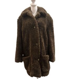 Vintage Lorovi Women's Button Front Plush Teddy Jacket Coat Brown Small